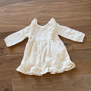Girls' Cream Ruffle Long-Sleeve Cotton Dress